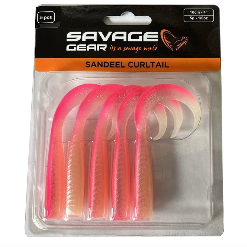 Savage Gear LB Sandeel Curltail 10cm Pink Glow Back 5 Pcs